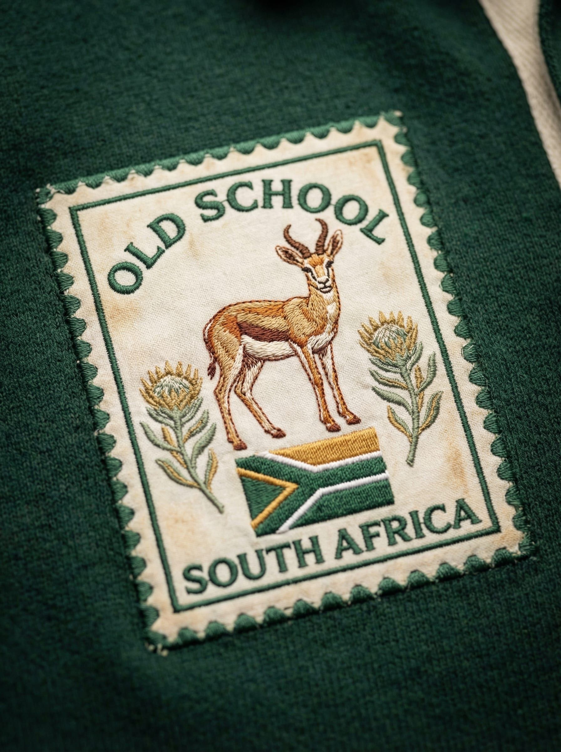 Badge WIP, stamp with full springbok on South African flag chevron