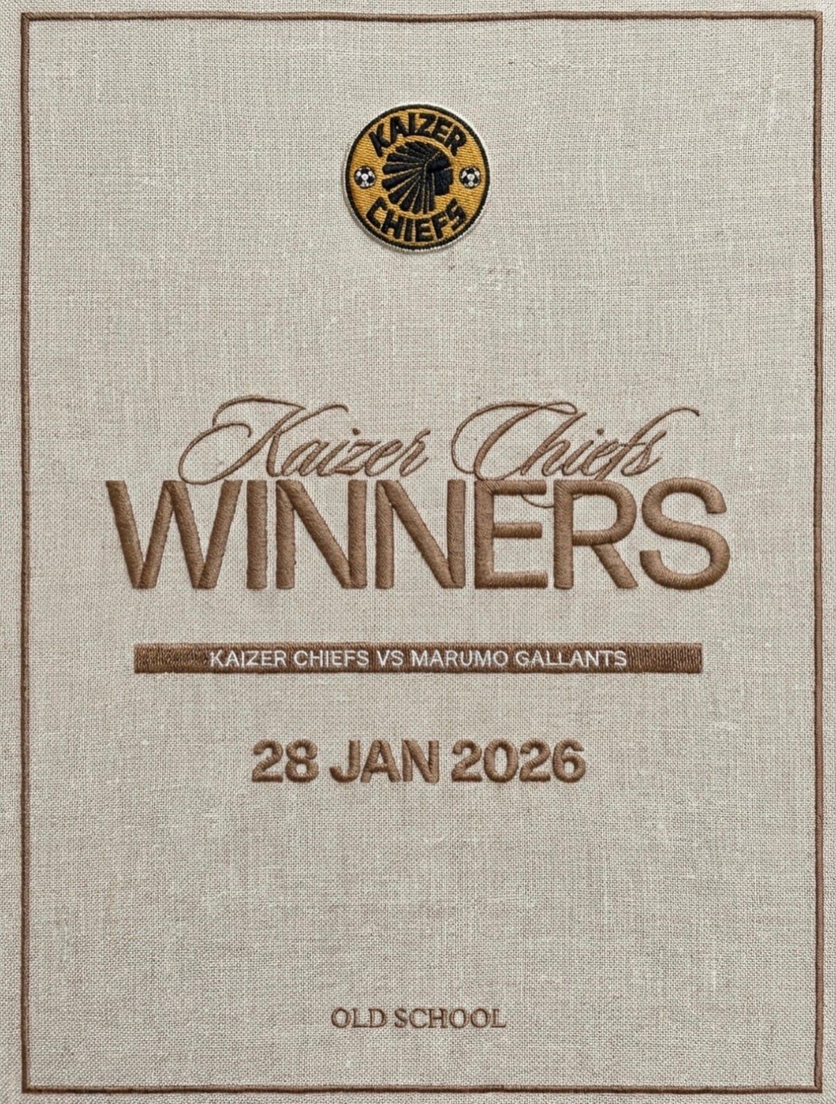 Kaizer Chiefs winners post versus Marumo Gallants, embroidered linen treatment